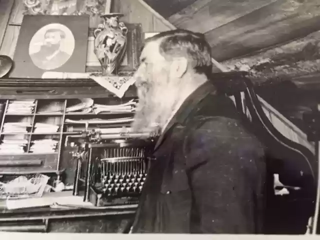 GGt his desk (probably at home) in Choctaw, OK, in 1909